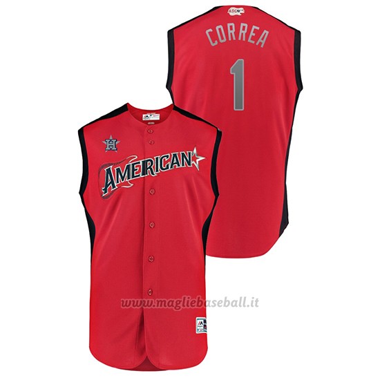 Maglia Baseball Hombre Houston Houston Astros 2019 All Star Game Workout American League Carlos Correa Rosso